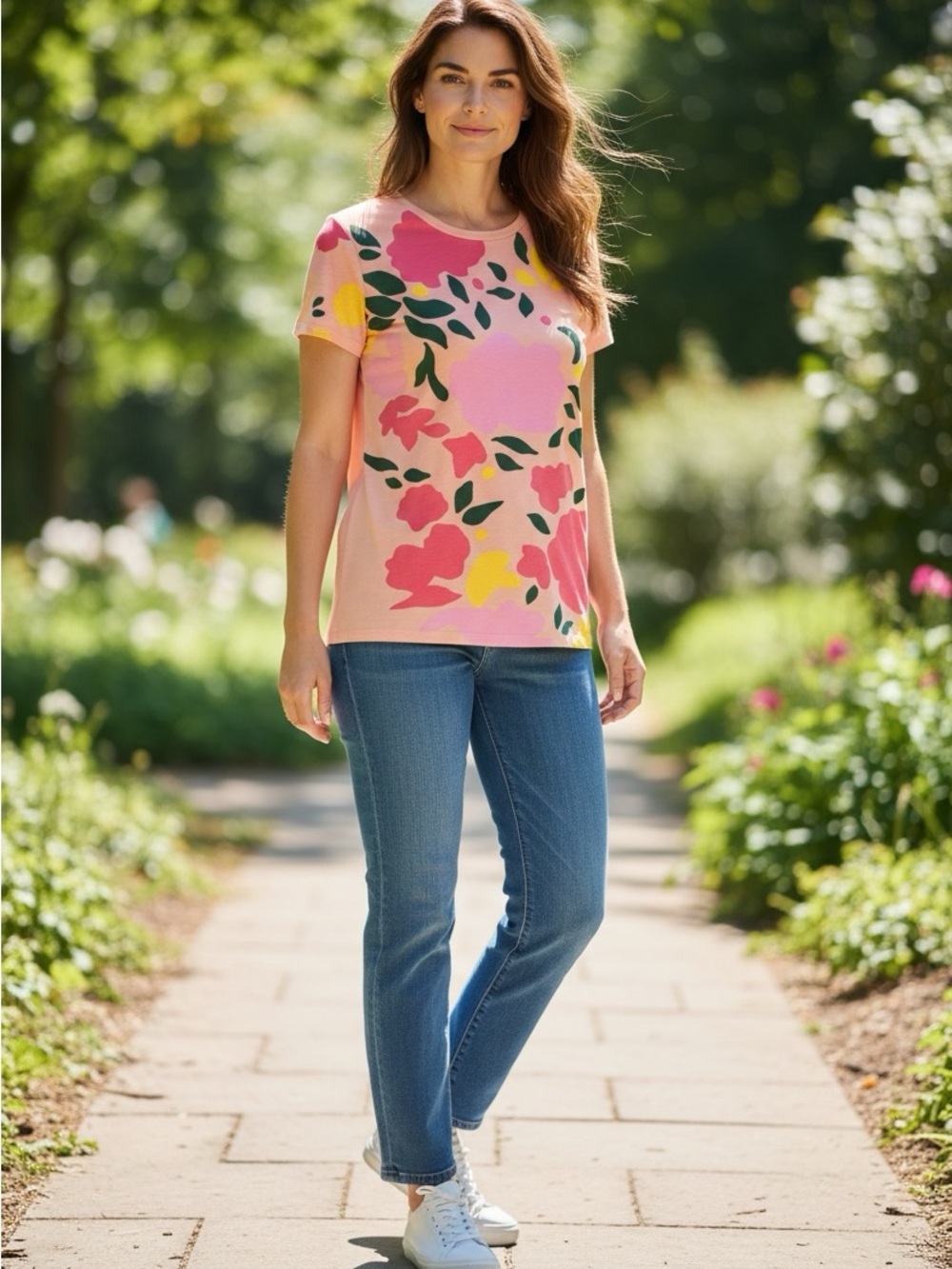 Weekend Max Mara Floral Tee Peach Cotton Top. Designer Casual Chic.